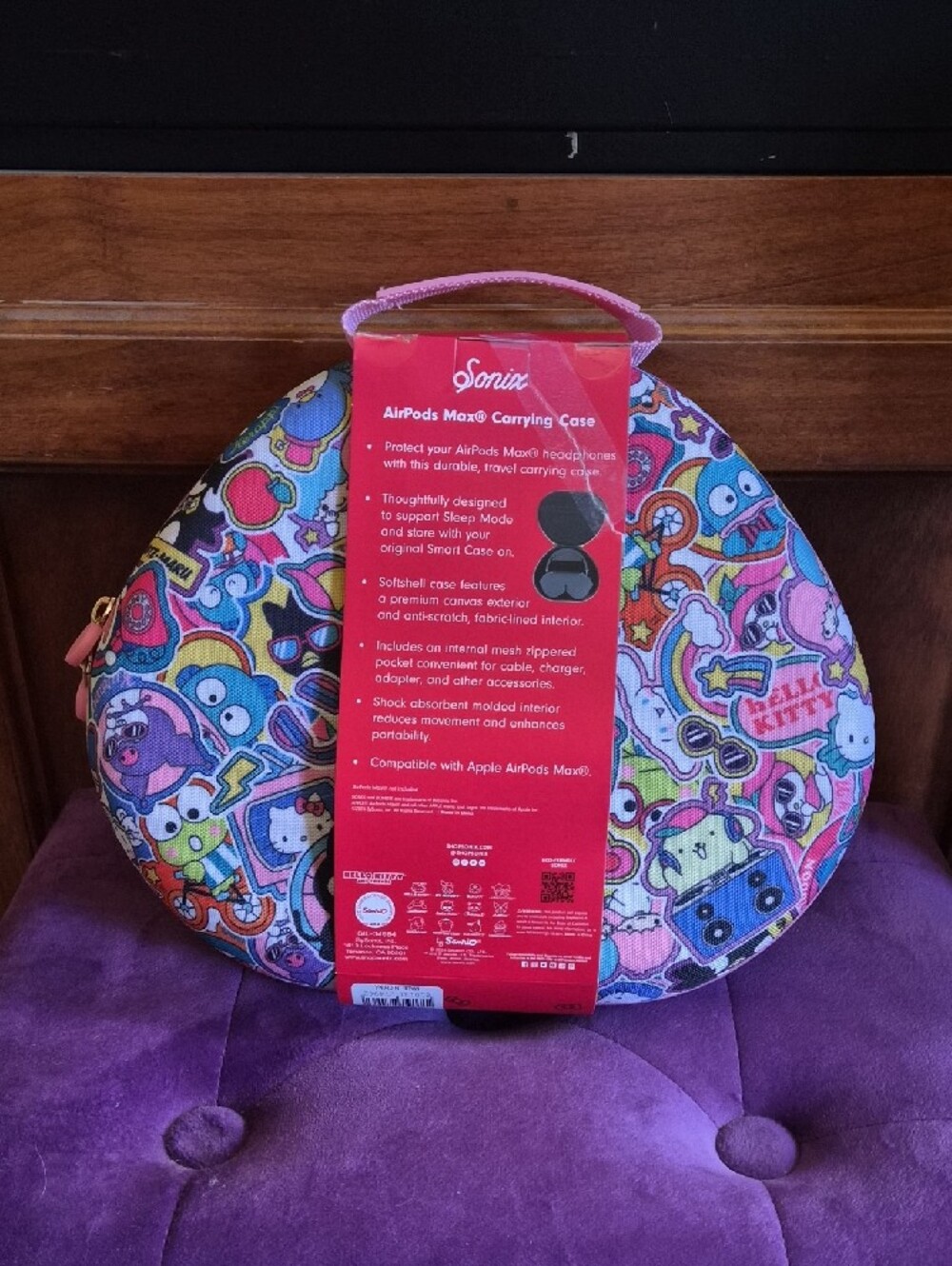 Sanrio Pink Multicolor Hello Kitty Character AirPods Max Carrying Case - Picture 2 of 3